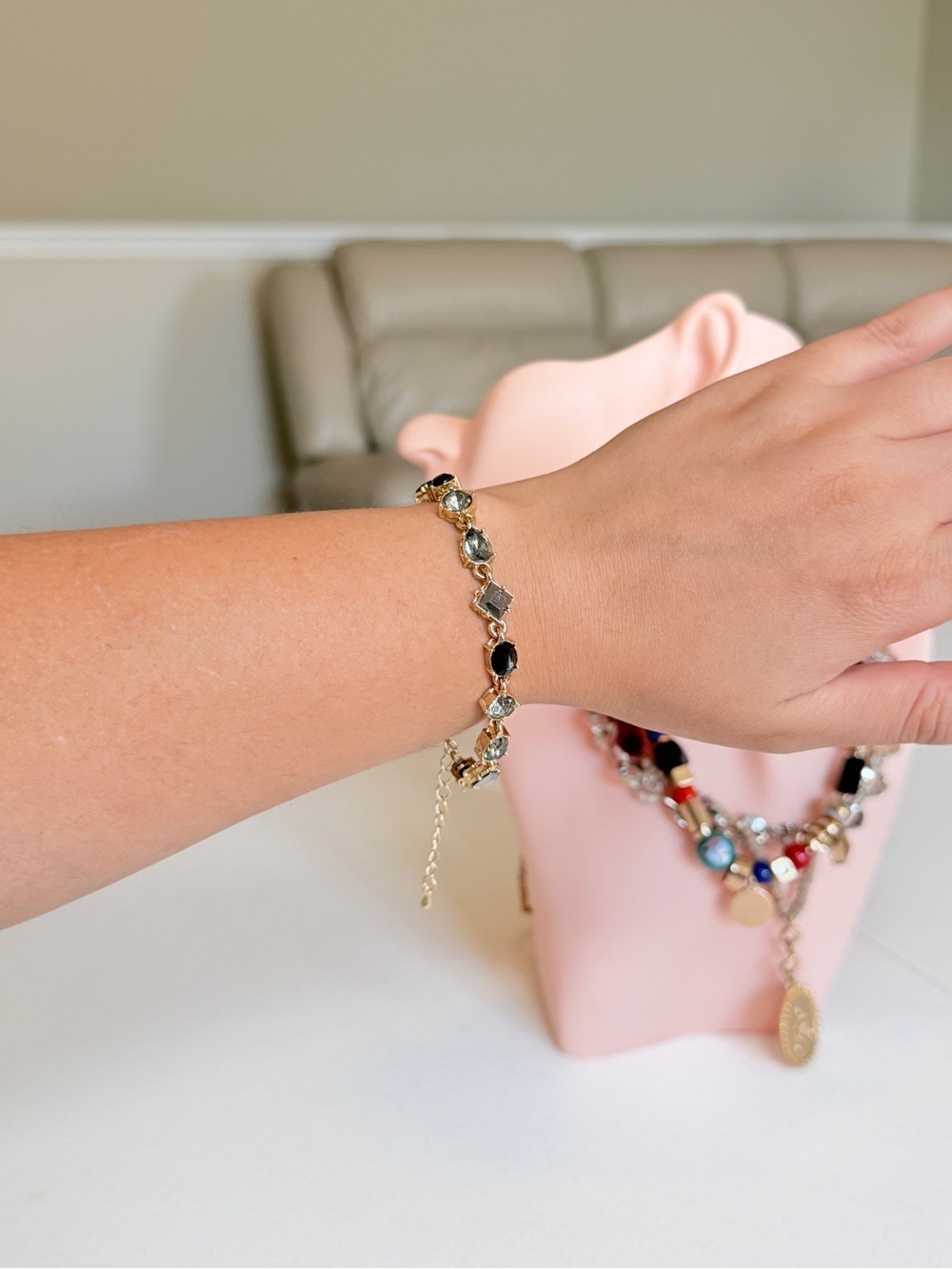Gold-Tone Bracelet with Black and Grey Stones